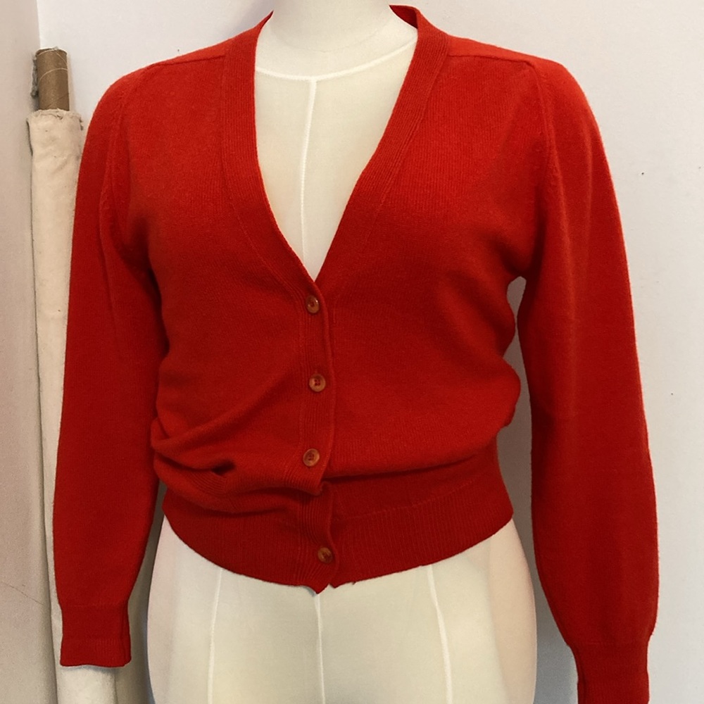Pringle Cardinal Red Cashmere Cardigan M added measurements